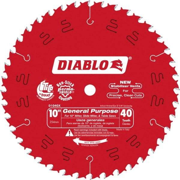 Freud - 10" Diam, 5/8" Arbor Hole Diam, 40 Tooth Wet & Dry Cut Saw Blade - Carbide-Tipped, Standard Round Arbor - USA Tool & Supply