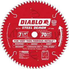 Freud - 7-1/4" Diam, 5/8" Arbor Hole Diam, 70 Tooth Wet & Dry Cut Saw Blade - Carbide-Tipped, Standard Round Arbor - USA Tool & Supply