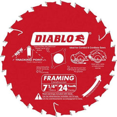 Freud - 7-1/4" Diam, 5/8" Arbor Hole Diam, 24 Tooth Wet & Dry Cut Saw Blade - Carbide-Tipped, Standard Round Arbor - USA Tool & Supply