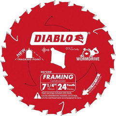 Freud - 7-1/4" Diam, 5/8" Arbor Hole Diam, 24 Tooth Wet & Dry Cut Saw Blade - Carbide-Tipped, Standard Round Arbor - USA Tool & Supply