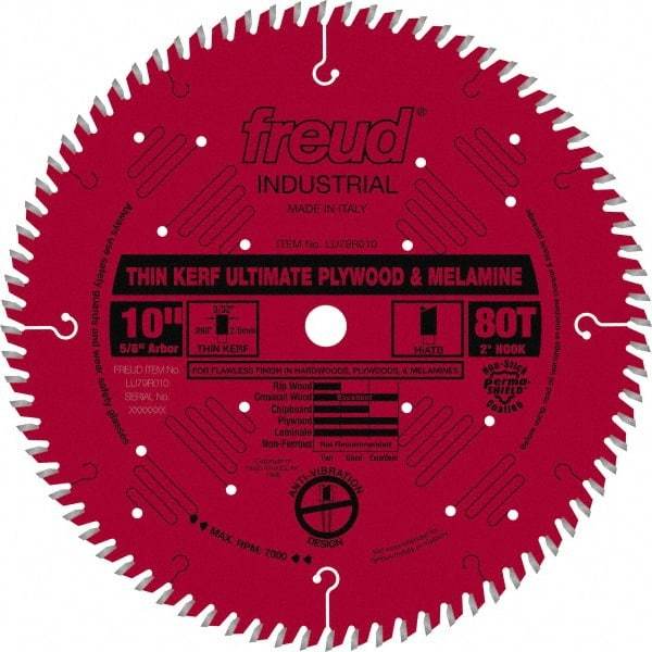 Freud - 10" Diam, 5/8" Arbor Hole Diam, 80 Tooth Wet & Dry Cut Saw Blade - Carbide-Tipped, Standard Round Arbor - USA Tool & Supply