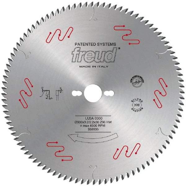 Freud - 300mm Diam, 1" Arbor Hole Diam, 96 Tooth Wet & Dry Cut Saw Blade - Carbide-Tipped, Standard Round Arbor - USA Tool & Supply