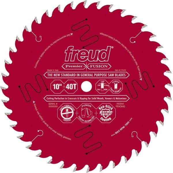 Freud - 10" Diam, 5/8" Arbor Hole Diam, 40 Tooth Wet & Dry Cut Saw Blade - Carbide-Tipped, Standard Round Arbor - USA Tool & Supply