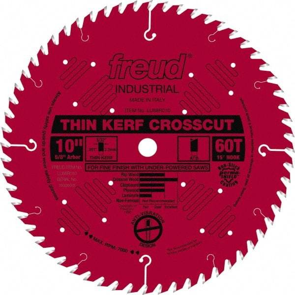 Freud - 10" Diam, 5/8" Arbor Hole Diam, 60 Tooth Wet & Dry Cut Saw Blade - Carbide-Tipped, Standard Round Arbor - USA Tool & Supply