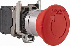 Schneider Electric - 22mm Mount Hole, Extended Mushroom Head, Pushbutton Switch Only - Round, Red Pushbutton, Nonilluminated, Trigger Action, Off, Shock and Vibration Resistant - USA Tool & Supply
