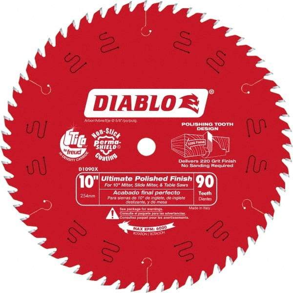 Freud - 10" Diam, 5/8" Arbor Hole Diam, 90 Tooth Wet & Dry Cut Saw Blade - Carbide-Tipped, Fine Finishing Action, Standard Round Arbor - USA Tool & Supply