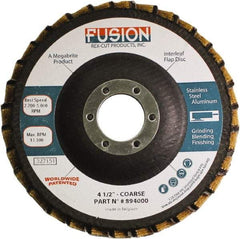 Rex Cut Product - 60 Grit, 4-1/2" Disc Diam, 7/8" Center Hole, Type 29 Aluminum Oxide Flap Disc - 13,300 Max RPM, Fiberglass Backing, Arbor Attaching System, Coated & Non-Woven Combo - USA Tool & Supply