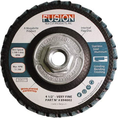 Rex Cut Product - 120 Grit, 4-1/2" Disc Diam, 5/8-11 Center Hole, Type 29 Aluminum Oxide Flap Disc - 13,300 Max RPM, Fiberglass Backing, Arbor Attaching System, Coated & Non-Woven Combo - USA Tool & Supply