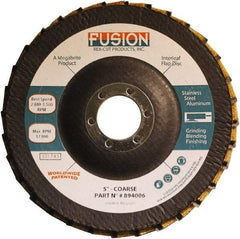Rex Cut Product - 60 Grit, 5" Disc Diam, 7/8" Center Hole, Type 29 Aluminum Oxide Flap Disc - 12,200 Max RPM, Fiberglass Backing, Arbor Attaching System, Coated & Non-Woven Combo - USA Tool & Supply