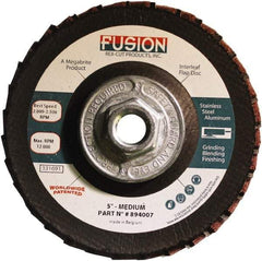 Rex Cut Product - 80 Grit, 5" Disc Diam, 5/8-11 Center Hole, Type 29 Aluminum Oxide Flap Disc - 12,200 Max RPM, Fiberglass Backing, Arbor Attaching System, Coated & Non-Woven Combo - USA Tool & Supply