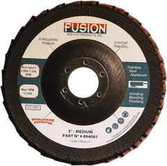 Rex Cut Product - 80 Grit, 5" Disc Diam, 7/8" Center Hole, Type 29 Aluminum Oxide Flap Disc - 12,200 Max RPM, Fiberglass Backing, Arbor Attaching System, Coated & Non-Woven Combo - USA Tool & Supply