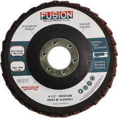 Rex Cut Product - 80 Grit, 4-1/2" Disc Diam, 7/8" Center Hole, Type 29 Aluminum Oxide Flap Disc - 13,300 Max RPM, Fiberglass Backing, Arbor Attaching System, Coated & Non-Woven Combo - USA Tool & Supply