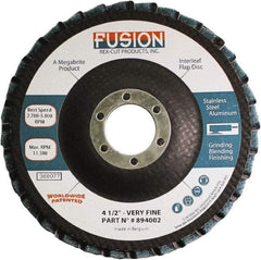 Rex Cut Product - 120 Grit, 4-1/2" Disc Diam, 7/8" Center Hole, Type 29 Aluminum Oxide Flap Disc - 13,300 Max RPM, Fiberglass Backing, Arbor Attaching System, Coated & Non-Woven Combo - USA Tool & Supply