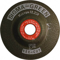 Rex Cut Product - 36 Grit, 5" Wheel Diam, 7/8" Arbor Hole, Type 27 Depressed Center Wheel - Zirconia Alumina/Aluminum Oxide Blend - USA Tool & Supply