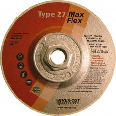 Rex Cut Product - 36 Grit, 4-1/2" Wheel Diam, 5/32" Wheel Thickness, Type 27 Depressed Center Wheel - Aluminum Oxide, 13,300 Max RPM - USA Tool & Supply
