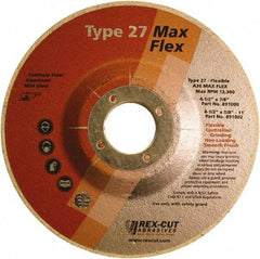 Rex Cut Product - 36 Grit, 4-1/2" Wheel Diam, 3/16" Wheel Thickness, 7/8" Arbor Hole, Type 27 Depressed Center Wheel - Aluminum Oxide, 13,300 Max RPM - USA Tool & Supply