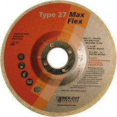 Rex Cut Product - 54 Grit, 5" Wheel Diam, 5/32" Wheel Thickness, 7/8" Arbor Hole, Type 27 Depressed Center Wheel - Aluminum Oxide, 12,200 Max RPM - USA Tool & Supply