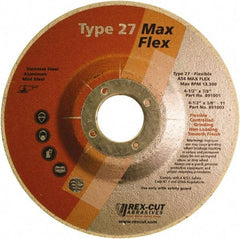 Rex Cut Product - 54 Grit, 4-1/2" Wheel Diam, 5/32" Wheel Thickness, 7/8" Arbor Hole, Type 27 Depressed Center Wheel - Aluminum Oxide, 13,300 Max RPM - USA Tool & Supply