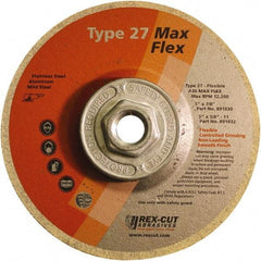 Rex Cut Product - 36 Grit, 5" Wheel Diam, 5/32" Wheel Thickness, Type 27 Depressed Center Wheel - Aluminum Oxide, 12,200 Max RPM - USA Tool & Supply