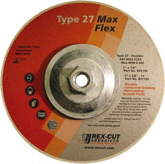 Rex Cut Product - 36 Grit, 7" Wheel Diam, 5/32" Wheel Thickness, Type 27 Depressed Center Wheel - Aluminum Oxide, 8,500 Max RPM - USA Tool & Supply