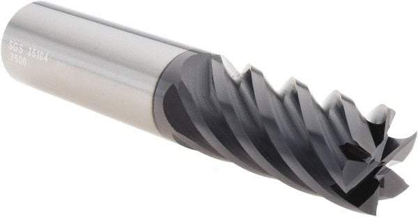 SGS - 3/4", 1-5/8" LOC, 3/4" Shank Diam, 4" OAL, 6 Flute, Solid Carbide Square End Mill - Single End, Ti-NAMITE-X Finish, Spiral Flute, 41° Helix, Centercutting, Right Hand Cut, Right Hand Flute, Series 51 - USA Tool & Supply