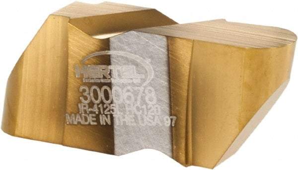 Hertel - 4125IR Grade HC120, 6.35mm Cutting Width Carbide Grooving Insert - 6.35mm Max Depth of Cut, Left Hand, 1/8" Corner Radius, TiN Finish - USA Tool & Supply