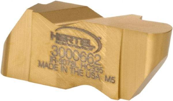 Hertel - 3078IR Grade HC335, 3.96mm Cutting Width Carbide Grooving Insert - 4.57mm Max Depth of Cut, Left Hand, 0.078" Corner Radius, TiN Finish - USA Tool & Supply