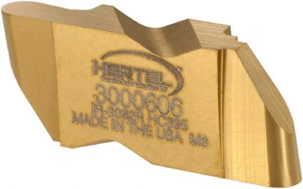 Hertel - 3062IR Grade HC335, 3.18mm Cutting Width Carbide Grooving Insert - 4.57mm Max Depth of Cut, Right Hand, 1/16" Corner Radius, TiN Finish - USA Tool & Supply