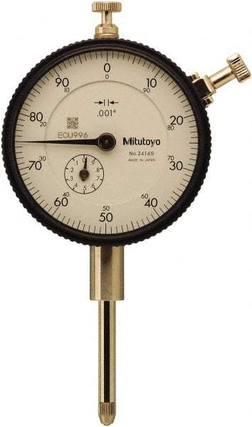 Mitutoyo - 1" Range, 0-100 Dial Reading, 0.001" Graduation Dial Drop Indicator - 57mm Dial, 0.1" Range per Revolution, 0.002" Accuracy, Includes NIST Traceability Certification - USA Tool & Supply