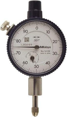 Mitutoyo - 0.025" Range, 0-100 Dial Reading, 0.001" Graduation Dial Drop Indicator - 40mm Dial, 0.1" Range per Revolution, 0.0001" Accuracy, Includes NIST Traceability Certification - USA Tool & Supply