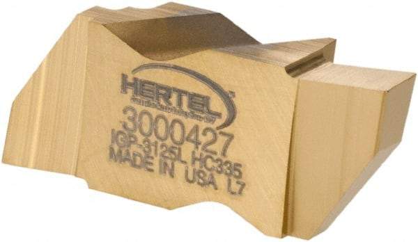 Hertel - 3125IGP Grade HC335, 3.18mm Cutting Width Carbide Grooving Insert - 4.57mm Max Depth of Cut, Left Hand, TiN Finish - USA Tool & Supply