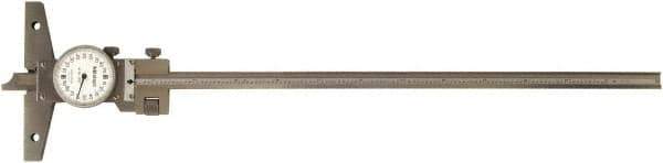 Mitutoyo - 0 to 12 Inch Range, Dial Depth Gage - 0.001 Inch Graduation, 12 Inch Travel, 410 mm Base Measuring Length - USA Tool & Supply