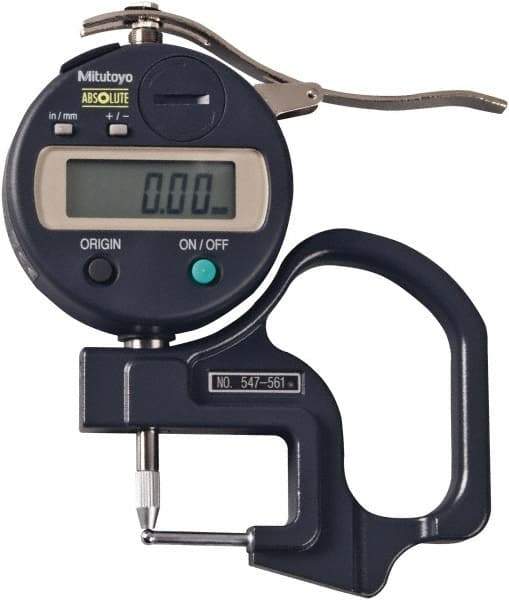 Mitutoyo - 1/2" Measurement, 0.01mm Resolution Electronic Thickness Gage - Accurate up to 0.001" - USA Tool & Supply