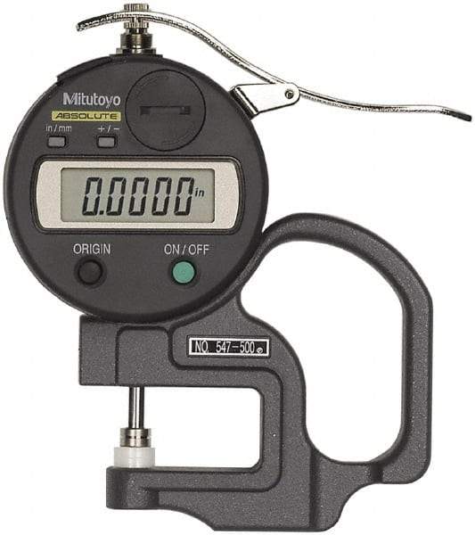 Mitutoyo - 0.47" Measurement, 0.01mm Resolution Electronic Thickness Gage - Accurate up to 0.001" - USA Tool & Supply