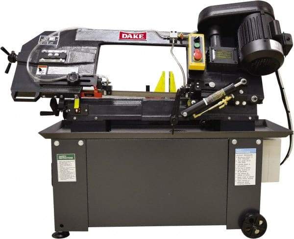 Dake - 7 x 12" Max Capacity, Manual Step Pulley Horizontal Bandsaw - 85 to 235 SFPM Blade Speed, 110 Volts, 45°, 3/4 hp, 1 Phase - USA Tool & Supply