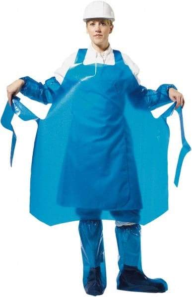 PolyConversions - 35" Wide x 55" Long x 4 mil Thick Chemical Resistant Bib Apron - Polyolefin, Blue, Waterproof, Resists Chemicals, Fats, Oils, Dry Particles, Liquid Splashes - USA Tool & Supply