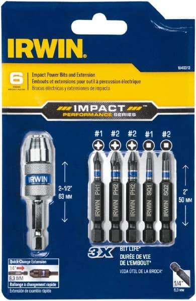 Irwin - 6 Piece, Phillips, Square Handle, Drive Set - #1, #2 - USA Tool & Supply