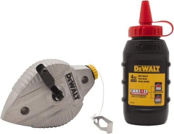 DeWALT - 100' Long Reel & Chalk Set - Red, Includes 4 oz Red Chalk - USA Tool & Supply