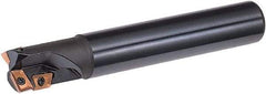 Sumitomo - 1-1/4" Cutting Diam, 1.39" Max Depth, 1-1/4" Shank Diam, Weldon Shank Indexable Square Shoulder Helical End Mill - Screw Holding Method, APET 1035/APMT 1035 Insert Style, WMM Toolholder Style - USA Tool & Supply