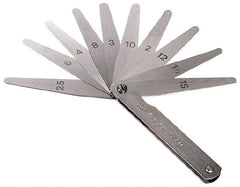 TESA Brown & Sharpe - 10 Piece, 0.0015 to 0.025" Thick, Feeler Gage Set - 2-1/2" Leaf Length, 1/2" Wide, Steel - USA Tool & Supply