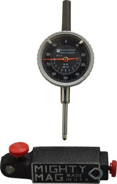 TESA Brown & Sharpe - 0.001" Graduation, 0-100 Dial Reading, Indicator & Base Kit - 4" Base Length x 1" Base Width x 1" Base Height, 2-1/4" Dial Diam - USA Tool & Supply