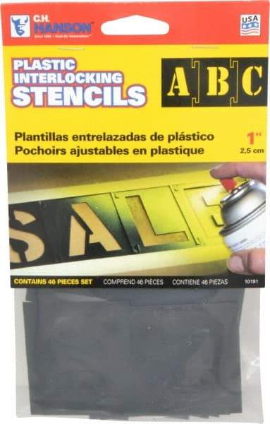 C.H. Hanson - 1 Inch Characters, PVC Plastic Stencil Set - 46 Pieces - USA Tool & Supply