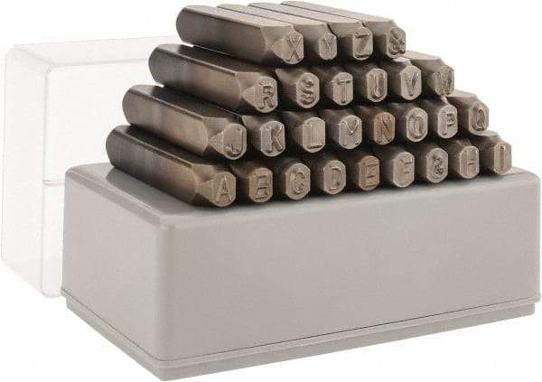 C.H. Hanson - 27 Piece, 1/4" Character Steel Stamp Set - Letters, Reverse - USA Tool & Supply