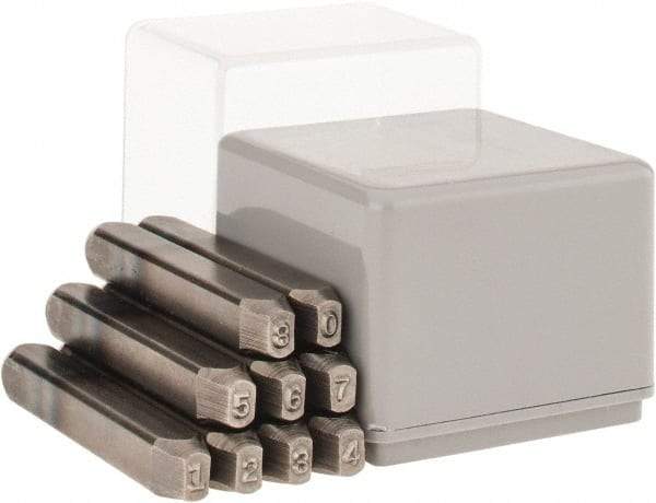 C.H. Hanson - 9 Piece, 1/8" Character Steel Stamp Set - Figures, Reverse - USA Tool & Supply