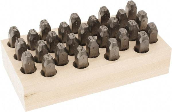 C.H. Hanson - 27 Piece, 3/8" Character Steel Stamp Set - Letters, Low Stress Round Face Full - USA Tool & Supply