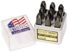 C.H. Hanson - 9 Piece, 3/16" Character Steel Stamp Set - Figures, Low Stress Round Face Full - USA Tool & Supply