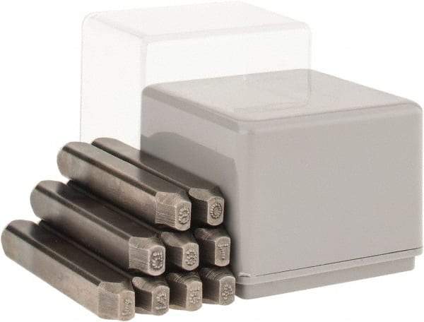 C.H. Hanson - 9 Piece, 1/8" Character Steel Stamp Set - Figures, Low Stress Round Face Dot - USA Tool & Supply