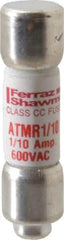 Ferraz Shawmut - 600 VAC/VDC, 0.1 Amp, Fast-Acting General Purpose Fuse - Clip Mount, 1-1/2" OAL, 100 at DC, 200 at AC kA Rating, 13/32" Diam - USA Tool & Supply