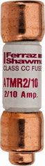 Ferraz Shawmut - 600 VAC/VDC, 0.2 Amp, Fast-Acting General Purpose Fuse - Clip Mount, 1-1/2" OAL, 100 at DC, 200 at AC kA Rating, 13/32" Diam - USA Tool & Supply