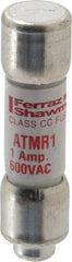 Ferraz Shawmut - 600 VAC/VDC, 1 Amp, Fast-Acting General Purpose Fuse - Clip Mount, 1-1/2" OAL, 100 at DC, 200 at AC kA Rating, 13/32" Diam - USA Tool & Supply